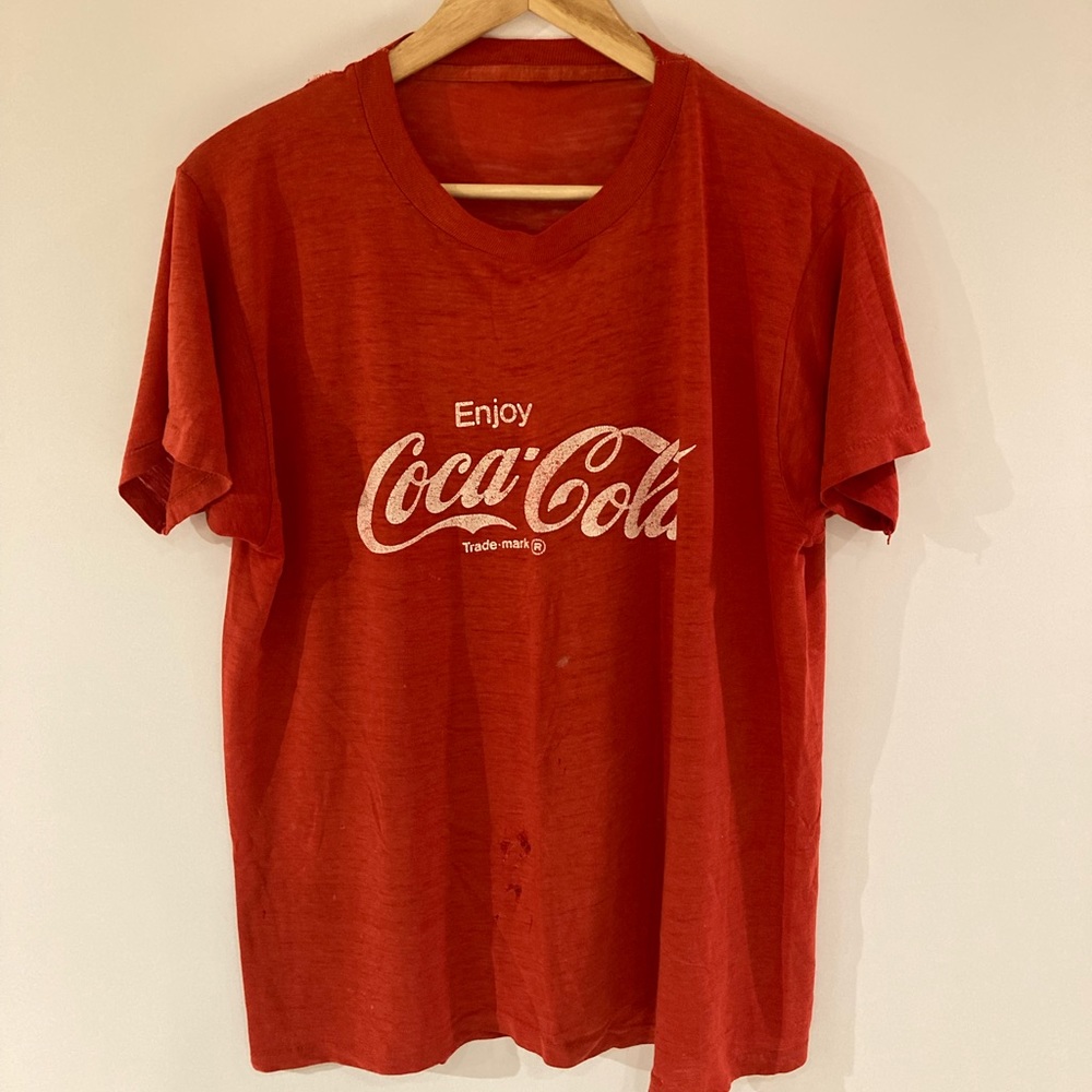 Vintage Coca-Cola t-shirt, paper thin, natural distressing. Sz.m